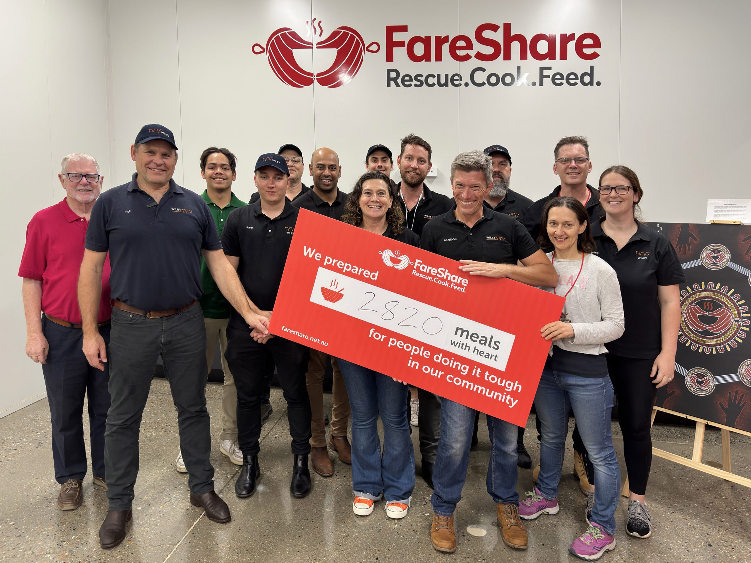 Wiley Team Volunteering at FareShare Brisbane Kitchen discover that they helped prepare and package 2,800 nutritous meals